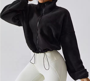 Bulk Wholesale Crop Outdoor Casual Heavyweight <b>Women</b> Custom <b>Zip</b> <b>up</b> 100% Fleece 600 GSM Hoodies - Product Image 6