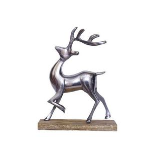 Nouveau design aluminium gravé cerf argent fini sur socle en bois dessus de table antique pièce maîtresse décorative fabrication indienne - Product Image 4
