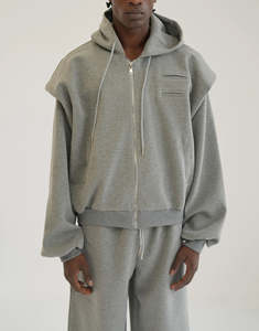 Ensemble de survêtement décontracté pour homme, automne, luxe, uni, ample, avec fermeture éclair, jogging, logo brodé personnalisé sur le devant, ensemble 2 pièces - Product Image 5