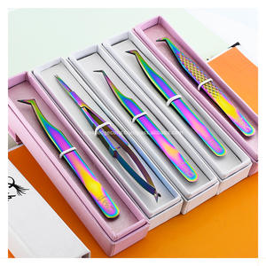 Pince à épiler d'isolation de haute qualité pince à épiler fibre Grip extension de volume de cils pince à épiler ressort ciseaux Kit de cils en acier - Product Image 1