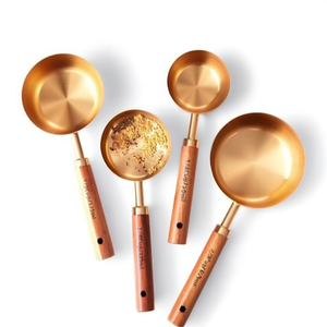 Gold Stainless Steel <b>Measuring</b> <b>Spoons</b> Set of 4 with Wooden Handle - Product Image 2
