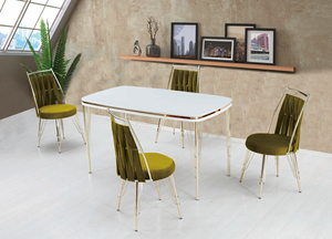 Ensemble de table à manger moderne de luxe, plateau en verre trempé, pieds en métal, panneau de particules écologique, stable et durable, style ferme/villa - Product Image 6