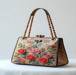 Sac en cuir blanc de luxe avec des détails floraux 3D rouge rubis et des vignes dorées. Disponible à prix de gros. - Product Image 2