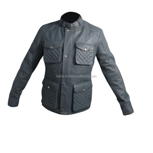 Chaqueta de cuero genuino para hombre, de alta calidad, con cuello alto y cuatro bolsillos. - Product Image 2