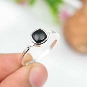 Belle fantastique bague de fiançailles en Onyx noir Cz en argent sterling 925 bijoux minimalistes fins mariage anniversaire cadeau anneaux elle - Product Image 5