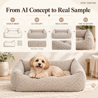 Yangyangpet Boucle Beige Rechteckiges Hundebett mit Gestepptem Kissen
