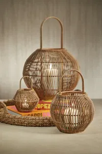 Linternas de ratán naturales Retro tejidas a mano, linternas decorativas, portavelas, mesa de cena, luz colgante - Product Image 6