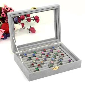 Boîte à bijoux élégante en velours et en verre, organisateur décoratif pour bagues, boucles d'oreilles, collier, cadeau pour femmes - Product Image 1