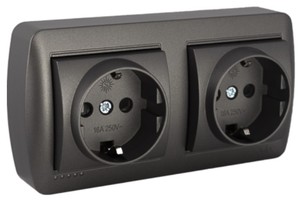 Presa doppia Schuko 2P+T con superficie in grafite Serie Mural (Solera MUR66NGU) - Product Image 1