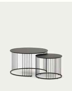 Panier en fil métallique noir rond en fer réglable de haute qualité moderne Table d'appoint en bois Table basse de rangement Meubles de salon - Product Image 4