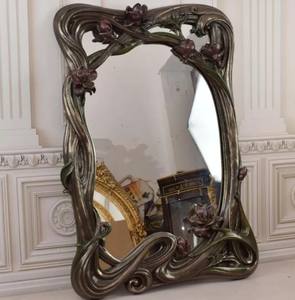 Floral <b>Art</b> Nouveau <b>Mirror</b>: Vintage Crystal Glass <b>Wall</b> Decor - Product Image 3