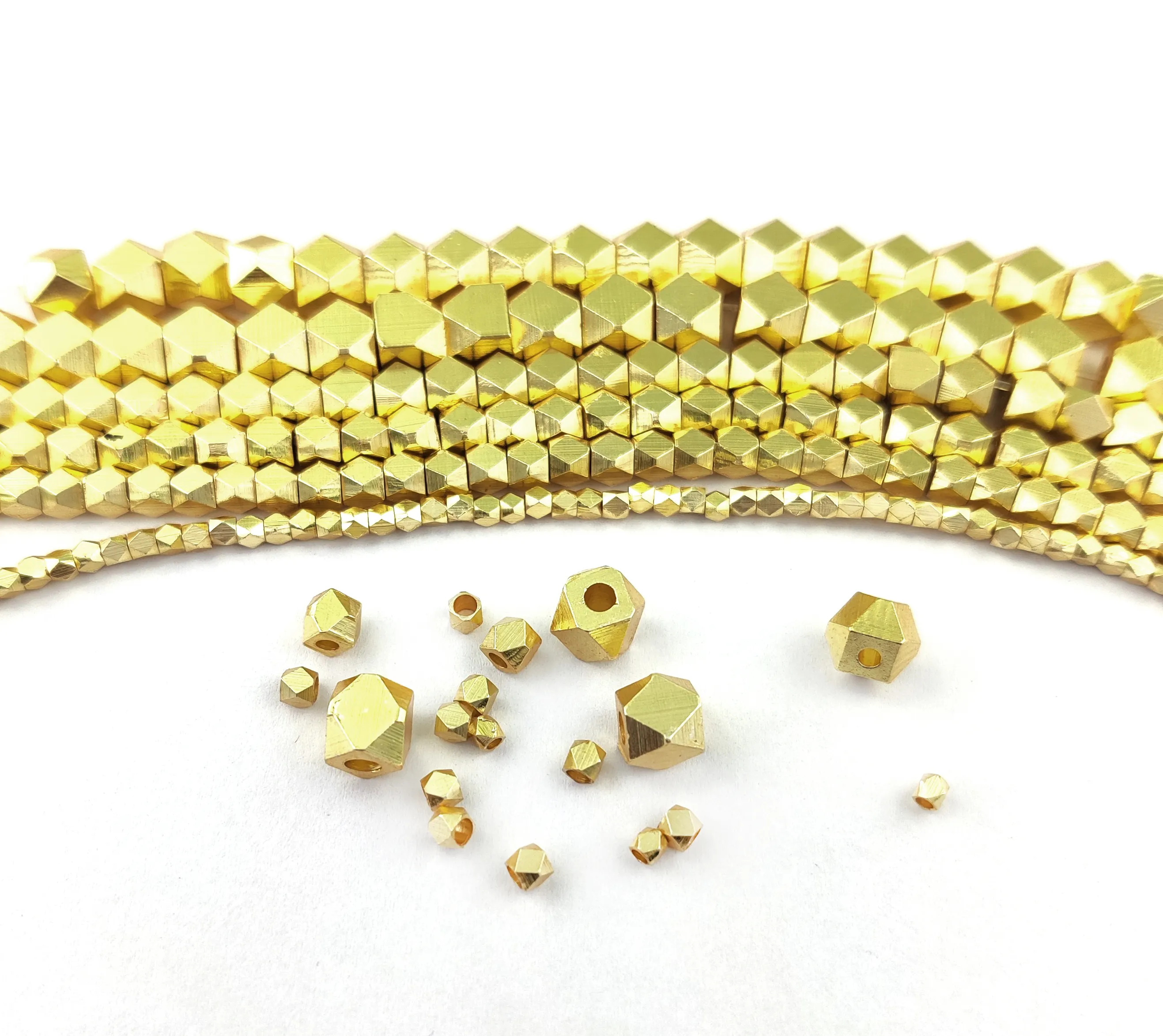 Gold Plated Brass Diamond Cut Nugget Beads Findings Simple Faceted Spacer Bead Jewelry Making Beads 1.5mm to 6mm