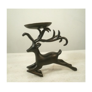 <b>Black</b> <b>Polished</b> Aluminium Reindeer Pillar Candle Holder For Table Top Decor Home Christmas Festival Lighting Decorative - Product Image 1