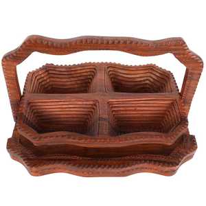 <b>Wooden</b> Handcrafted Dry Fruit <b>Basket</b> Tray Collapsible Foldable Decorative Ideal for Dry Fruit Nuts Snacks Tray Gift for Mum - Product Image 5