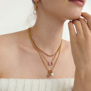 Collier Pendentif Cercle Éternité J&D avec Zircon et Perle, Breloques Tendance - Product Image 1