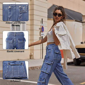 Pantalon cargo personnalisé OEM pour femmes, taille haute, jeans baggy, pantalon multi-poches pour le travail en plein air et tenue décontractée - Product Image 2