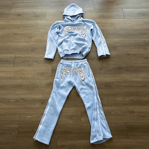 Pull lourd Hoodies évasé Joggers survêtements unisexe pantalons de survêtement ensembles survêtement hommes costumes ensemble côté bande fermeture éclair - Product Image 1