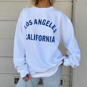 Collegiate Crew Sudadera blanca de gran tamaño personalizada para mujer Angeles California Graphic Sudadera Angeles Crewneck - Product Image 1