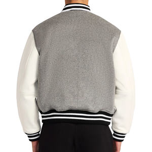 Veste d'hiver grise et blanche personnalisée Heavyweight Graffiti pour hommes Veste de baseball de qualité supérieure brodée de logo personnalisé pour hommes - Product Image 6