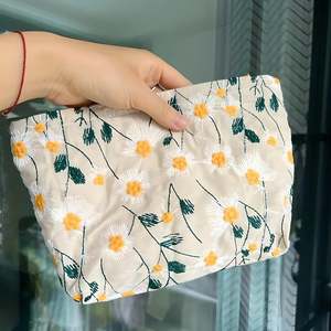 Andrea Lady Fashion Makeup <b>Bag</b> Large Capacity Water Resistant Zipper Closure Portable Canvas Flower Embroidery for Outdoor Use - Product Image 5