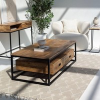 Table basse contemporaine en bois de manguier à 2 tiroirs, fabriquée à la main, en bois massif, moderne, pour la maison, l'hôtel, utilisation mobile, décorative, industrielle