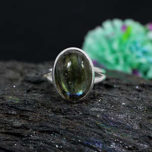 Anillo geométrico romántico de plata de ley 92,5 al por mayor piedra preciosa labradorita de corte esmeralda 16x13mm 5,56G chapado en rodio fino - Product Image 3