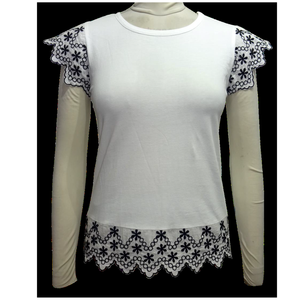 Blusas Sexys de Mujer de Algodón Tejido con Encaje y Mangas Cortas - Product Image 1