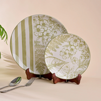Service d'assiettes en porcelaine artistique Hazel, vert, moderne, luxueux, écologique, non toxique, passe au lave-vaisselle, durable, élégant, personnalisé