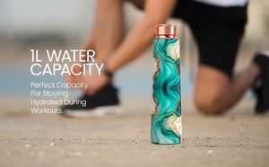 Liquidroix ขวดน้ำทองแดง100% ทำด้วยมือที่มีผิวหินอ่อนมาลาไคท์ป้องกันการรั่วซึม32ออนซ์สำหรับการให้ความชุ่มชื้นแก่สุขภาพดี - Product Image 4