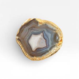 Natural Grey and Beige Agate Stone <b>Coaster</b> with <b>Gold</b> Edge Finish for Luxury Coffee Tea and Table Decoration - Product Image 1