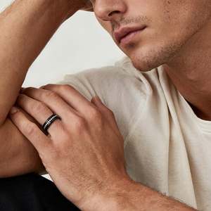 Jeulia Classic Black <b>Tungsten</b> Eternity <b>Ring</b> for <b>Men</b>-Trendy Stainless Steel Fashion <b>Ring</b> - Product Image 5