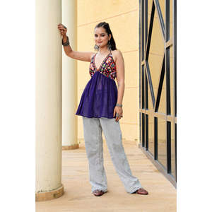 <b>Women</b> High Quality Backless Cotton Georgette <b>Kurti</b> Embroidered Mirror Work Traditional Navratri Festival Outfit <b>for</b> Best Price - Product Image 1