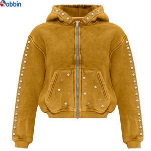Sudadera con Capucha Personalizada para Hombre, de Algodón Grueso, Estilo Urbano, con Pedrería, Cierre Extra Grande, Lavado Ácido, Estampada - Product Image 3
