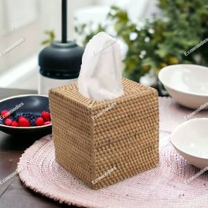 Boîte à mouchoirs en rotin et osier écologique Boîte à mouchoirs en forme de rectangle avec couvercle Boîte à mouchoirs en rotin pour fournitures d'hôtel - Product Image 3