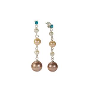 Pendientes de Perlas Cultivadas de Agua Dulce con Topacio Azul en Plata de Ley - Product Image 1