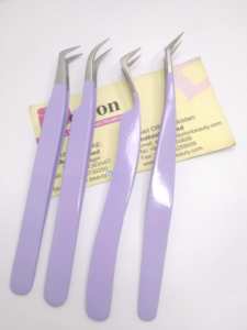 Fabrication de pince à cils en acier durable personnaliser la couleur violette enduite volume incurvé à 45 degrés pince à épiler d'extension greffée - Product Image 2