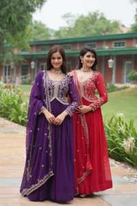 Hermosa ropa ocasional Hermoso vestido floreciente de imitación de color Dupatta con lentejuelas-Multi & Zari Trabajo bordado Exportador indio - Product Image 5