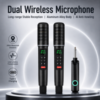 Ensemble de microphones dynamiques cardioïdes sans fil professionnels à double fonction, suppression du bruit, portables, en plastique, pour karaoké, scène, fête, événements en plein air