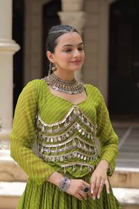 LAUNCHING FESTIVE MODERN PARTY WEAR LEHENGA CHOLI FABRIC LEHERIYA PRINT WORK with ATTRACTIVE <b>GOTA</b> PATTI LACE - Product Image 5