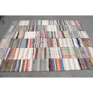 พรมตุรกีขนาด 5.5x7.4 ฟุต พรมวินเทจขนาดใหญ่ พรมสีเบจไล่เฉด - Product Image 4