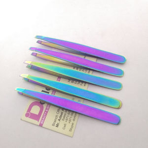 Pinzas Profesionales para Cejas de Acero Inoxidable con Recubrimiento Arcoíris, Puntas Inclinadas y Puntiagudas, Pinzas para Eliminar el Vello Encarnado - Product Image 1