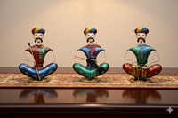 Ensemble de 3 figurines assises modernes Rajasthani Chowkidars, artisanales, écologiques, durables, en fer, décoration de table, accent culturel pour la maison