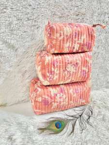 Custom Made 100% Cotton Hand Block Printed <b>Travel</b> Pouches With Zippers in <b>Set</b> of 3 Ideal for Home Textile Stores for Resale - Product Image 4