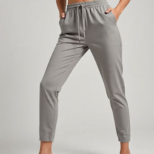 <b>Women's</b> High Drawstring Waist Sportswear <b>Summer</b> Jogging <b>Trouser</b> 100% Polyester Flat Front Style for Winter - Product Image 6