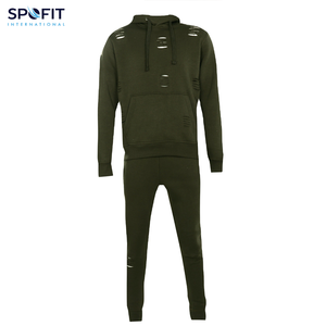 Winter Men's Casual Ripped Tracksuits Warm Fashion Sets Streetwear Customized Color Solid 100% Cotton Hoodie Sets - Product Image 4