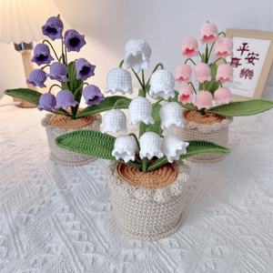 Modelo de Bonsái de Flor Artificial Tejida a Mano para Decoración del Hogar, con Diseño de Lirio de los Valles, Árbol del Aceite y Tulipán en Maceta, para Exportación - Product Image 2