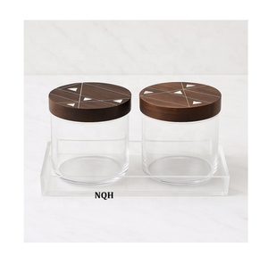 Recipientes Cuadrados de Acrílico para Almacenamiento, con Tapas de Madera e Incrustaciones de Madreperla, Herméticos y Hechos a Mano, para Alimentos Secos, Ramadán 2026 - Product Image 1