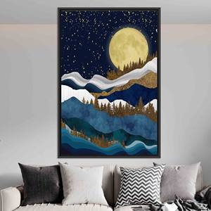 Abstract Mountain Print - Flat Printed Canvas Artwork, Modern Decor,BLACK <b>FRAMED</b> CANVAS - Product Image 1
