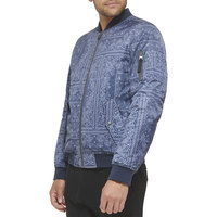 Blouson Bomber Homme Personnalisé Imprimé Bandana, Motif Paisley par Sublimation, Style Streetwear, Veste de Vol Décontractée Bleue