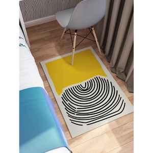 Black and Yellow <b>Rug</b>, Printed <b>Rug</b> with Modern Abstract Design,<b>Chenille</b> <b>Rug</b> - Product Image 3